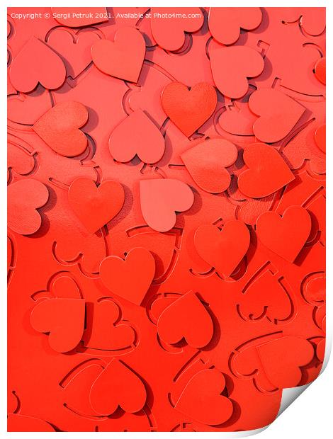 Red metal hearts setting as a symbol of love. Print by Sergii Petruk
