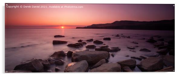 Kimmeridge Bay Sunset (panoramic) Acrylic by Derek Daniel