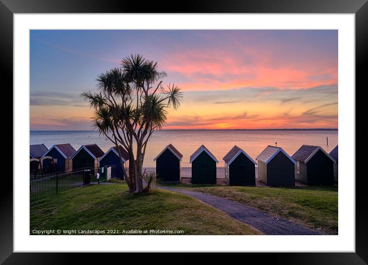 Gurnard Beach Hut Sunset Isle Of Wight Framed Mounted Print by Wight Landscapes