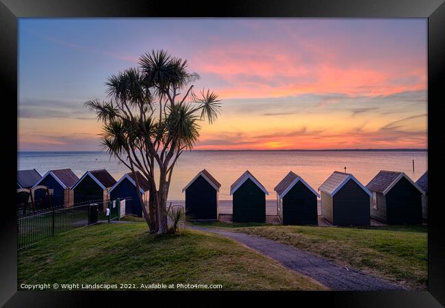 Gurnard Beach Hut Sunset Isle Of Wight Framed Print by Wight Landscapes