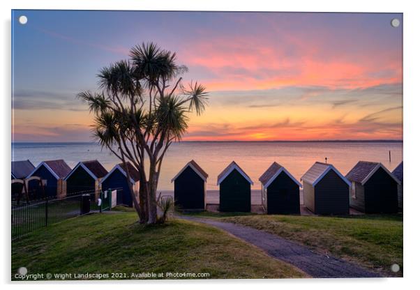 Gurnard Beach Hut Sunset Isle Of Wight Acrylic by Wight Landscapes