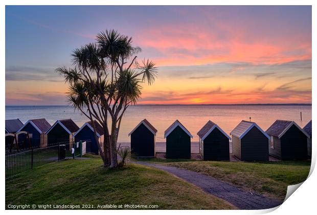 Gurnard Beach Hut Sunset Isle Of Wight Print by Wight Landscapes