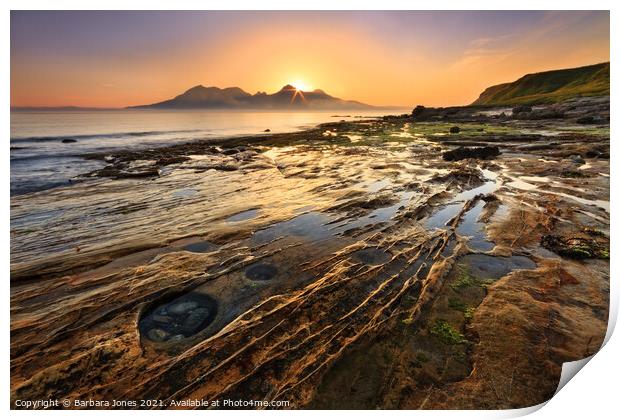 Laig Bay Sunset over Rum Isle of Eigg Scotland Print by Barbara Jones