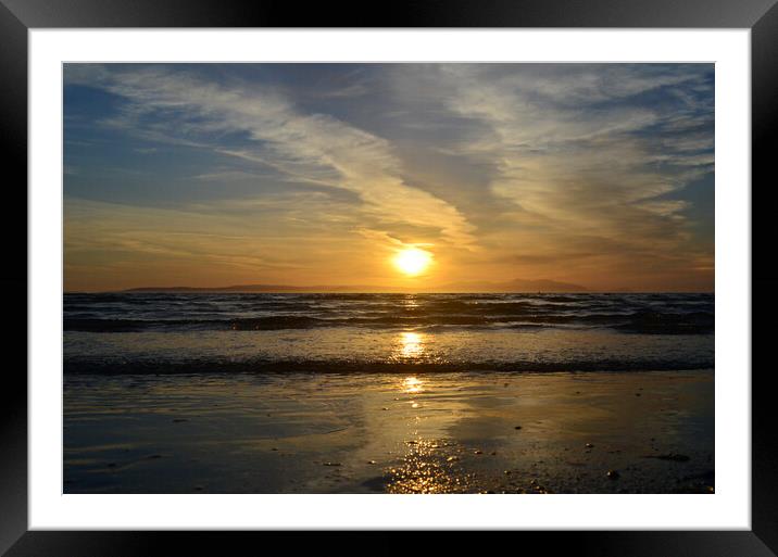 Ayr beach sunset over Isle of Arran Framed Mounted Print by Allan Durward Photography