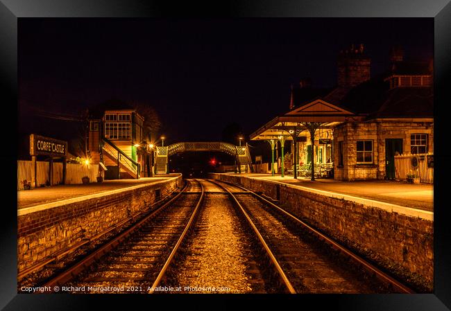 Corfe Castle station at night Framed Print by Richard Murgatroyd