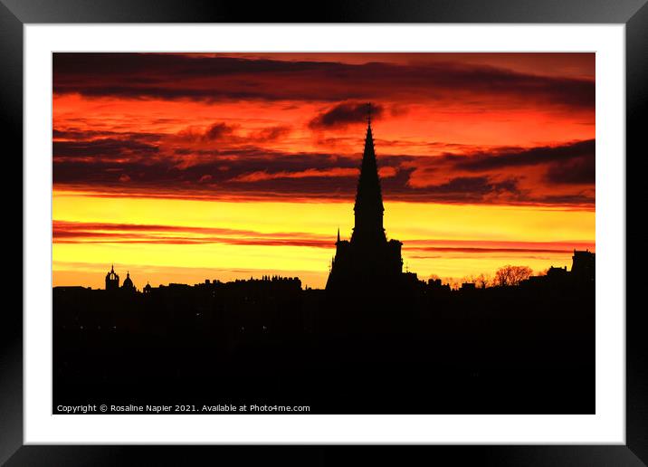 Edinburgh sunrise silhouette Framed Mounted Print by Rosaline Napier
