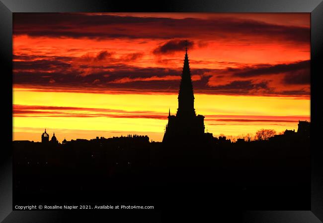 Edinburgh sunrise silhouette Framed Print by Rosaline Napier