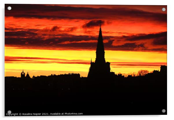 Edinburgh sunrise silhouette Acrylic by Rosaline Napier
