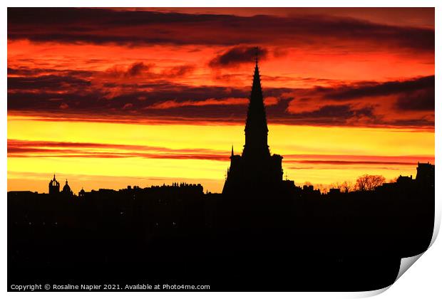 Edinburgh sunrise silhouette Print by Rosaline Napier