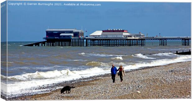 Walking the dog at on Cromer beach Canvas Print by Darren Burroughs