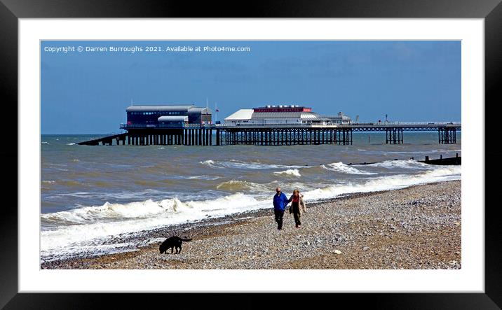 Walking the dog at on Cromer beach Framed Mounted Print by Darren Burroughs