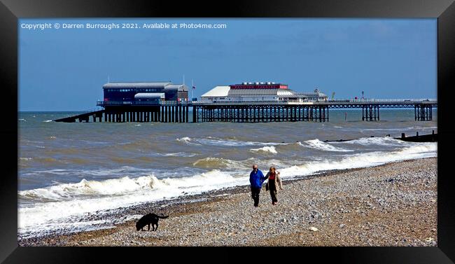 Walking the dog at on Cromer beach Framed Print by Darren Burroughs