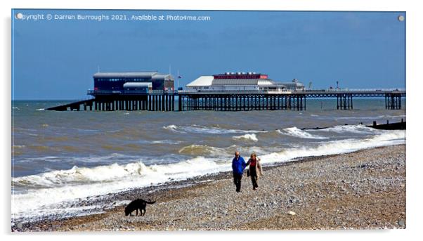 Walking the dog at on Cromer beach Acrylic by Darren Burroughs