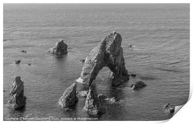 Crochy sea arch black and white Print by kenneth Dougherty