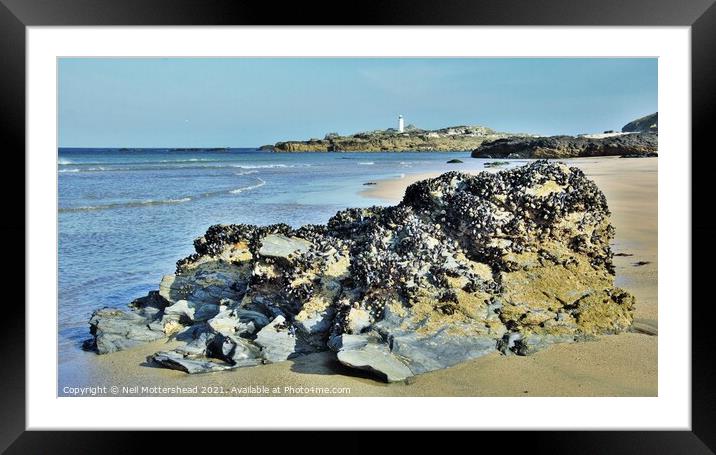 Godrevy Lighthouse From Gwithian Beach. Framed Mounted Print by Neil Mottershead