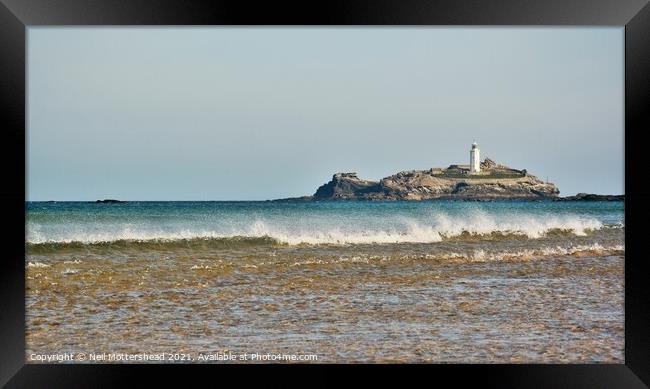 Sea Spray & Godrevy Lighthouse. Framed Print by Neil Mottershead