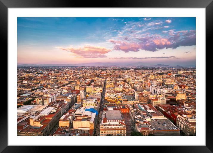 Panoramic view of Mexico City at sunset Framed Mounted Print by Elijah Lovkoff