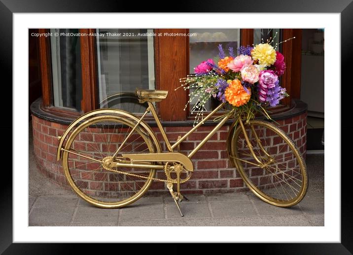 Decorated Golden bicycle with Colorful Flowers Framed Mounted Print by PhotOvation-Akshay Thaker