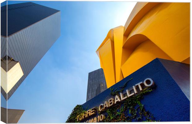 Landmark El Caballito Monument located near Torre Caballito and Paseo de Reforma avenue in Mexico city Canvas Print by Elijah Lovkoff