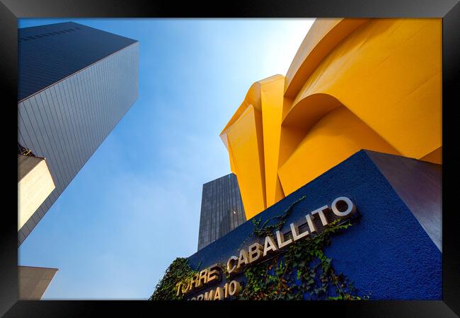 Landmark El Caballito Monument located near Torre Caballito and Paseo de Reforma avenue in Mexico city Framed Print by Elijah Lovkoff