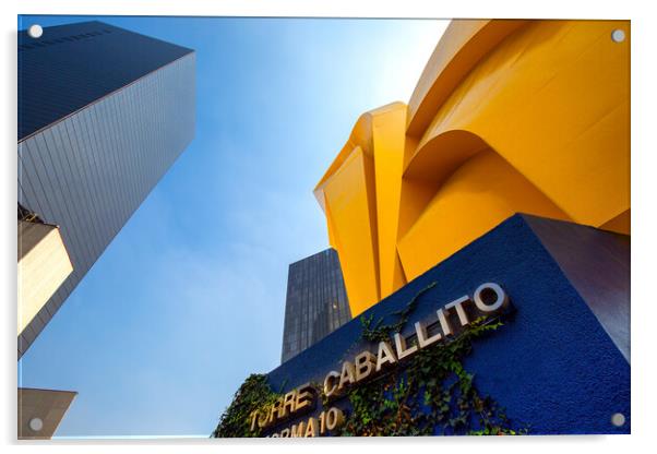 Landmark El Caballito Monument located near Torre Caballito and Paseo de Reforma avenue in Mexico city Acrylic by Elijah Lovkoff