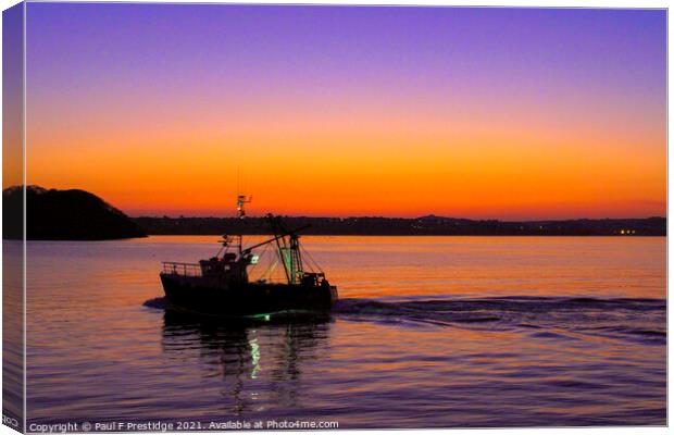 Brixham Fishing Boat at Sunset Canvas Print by Paul F Prestidge