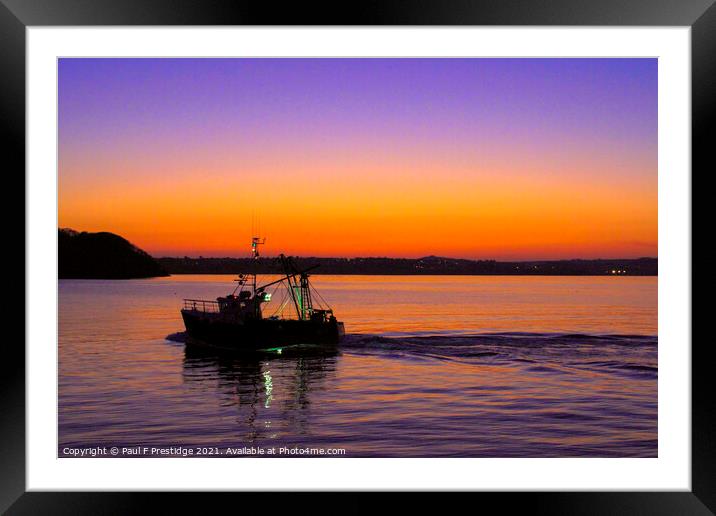 Brixham Fishing Boat at Sunset Framed Mounted Print by Paul F Prestidge