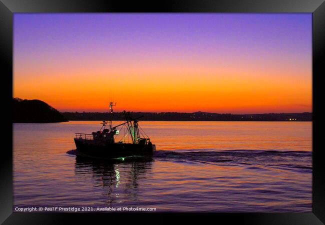 Brixham Fishing Boat at Sunset Framed Print by Paul F Prestidge