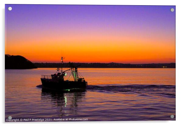 Brixham Fishing Boat at Sunset Acrylic by Paul F Prestidge