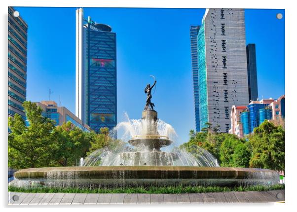 Mexico City, Mexico, Diana the Huntress Fountain  Acrylic by Elijah Lovkoff