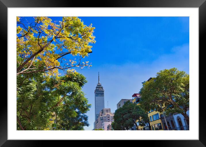 Landmark tower Torre Latinoamericana near the Alameda Central Park Framed Mounted Print by Elijah Lovkoff