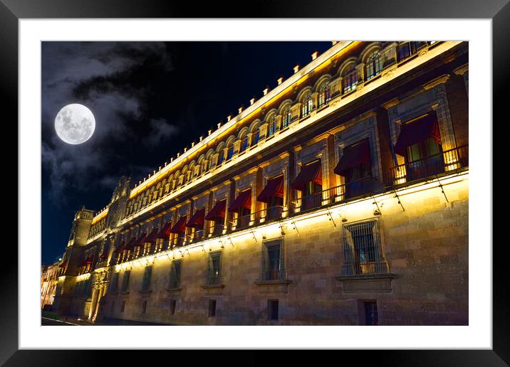 Mexico City, Zocalo, National Palace building Framed Mounted Print by Elijah Lovkoff