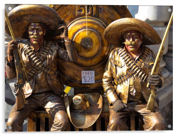 People dressed as bandidos posing at Mexico city streets Acrylic by Elijah Lovkoff