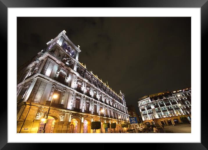 Mexico city, central plaza and Zocalo streets at night Framed Mounted Print by Elijah Lovkoff