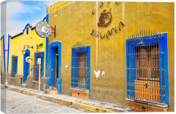 Colorful cafes and restaurant of Monterrey Barrio Antiguo Canvas Print by Elijah Lovkoff