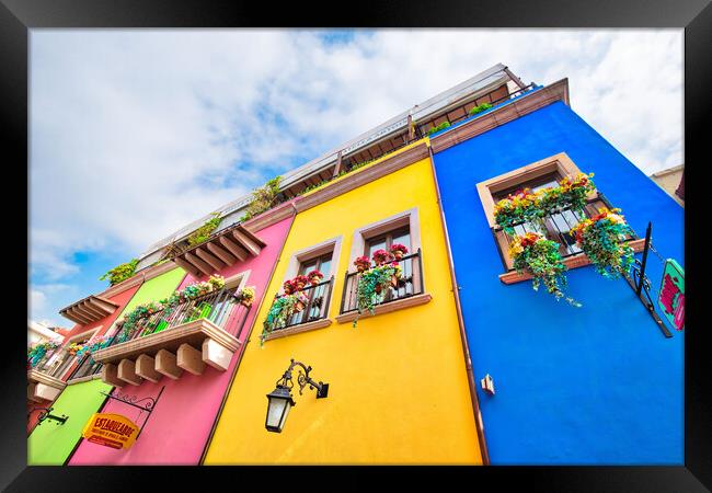 Colorful historic buildings in Monterrey Framed Print by Elijah Lovkoff