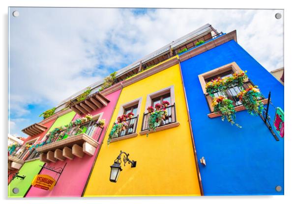 Colorful historic buildings in Monterrey Acrylic by Elijah Lovkoff