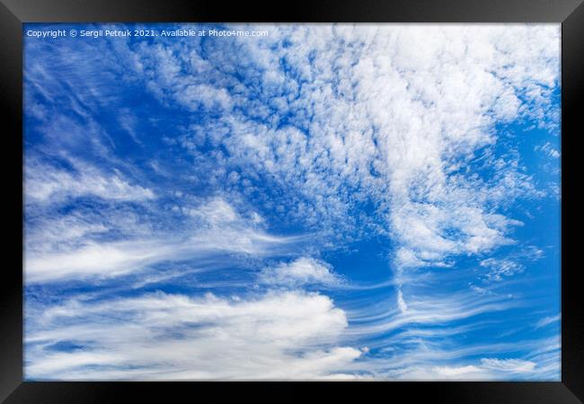 Beautiful blue sky with light white curly clouds. Framed Print by Sergii Petruk