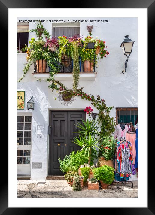 Floral display in Frigiliana in Andalusia, Spain Framed Mounted Print by Angus McComiskey