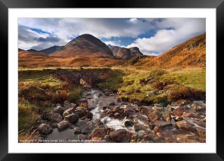  Three Sisters Mountains in Glen Coe Scotland Framed Mounted Print by Barbara Jones