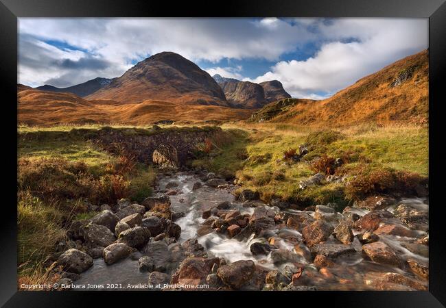  Three Sisters Mountains in Glen Coe Scotland Framed Print by Barbara Jones