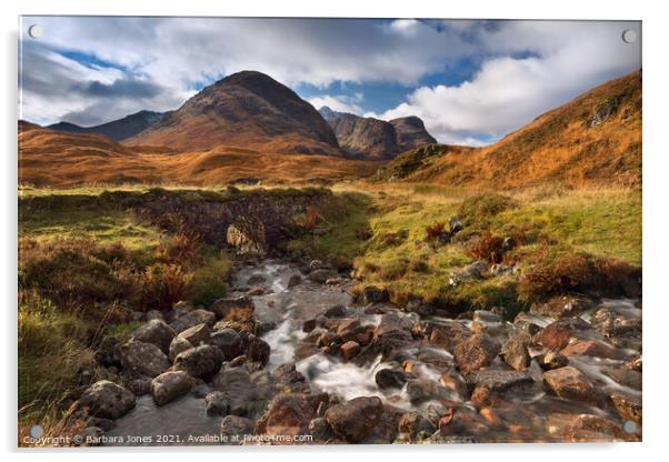  Three Sisters Mountains in Glen Coe Scotland Acrylic by Barbara Jones