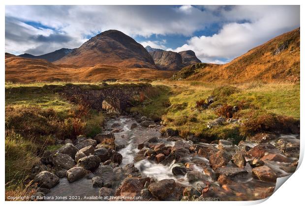  Three Sisters Mountains in Glen Coe Scotland Print by Barbara Jones