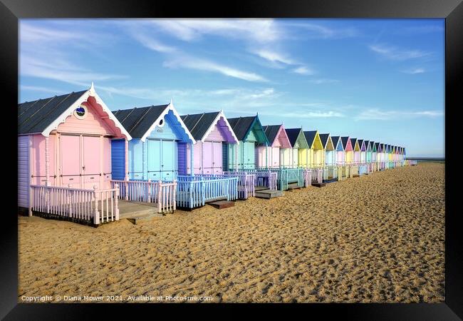West Mersea Beach Huts Framed Print by Diana Mower