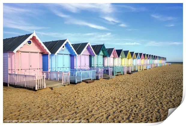 West Mersea Beach Huts Print by Diana Mower