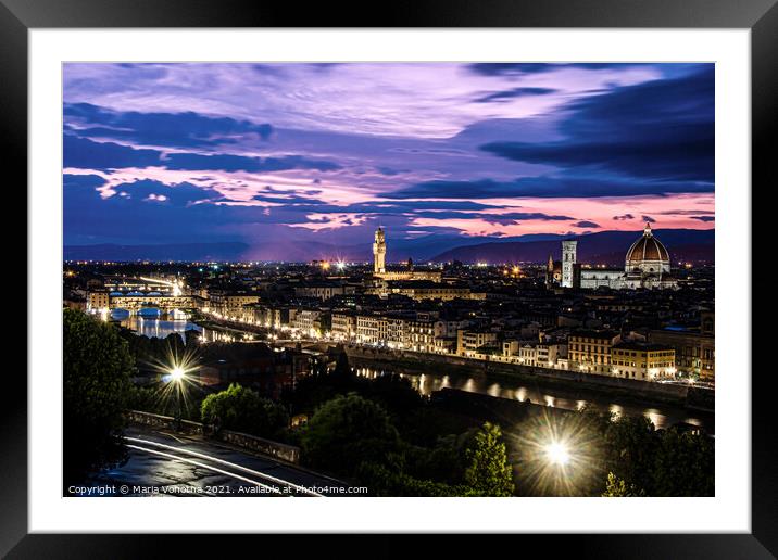 Florence skyline at sunset Framed Mounted Print by Maria Vonotna
