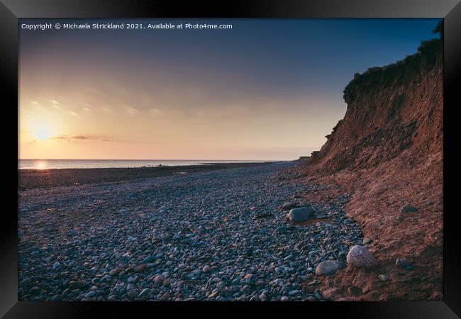 Sunset on red cliffs at Walney Island Framed Print by Michaela Strickland