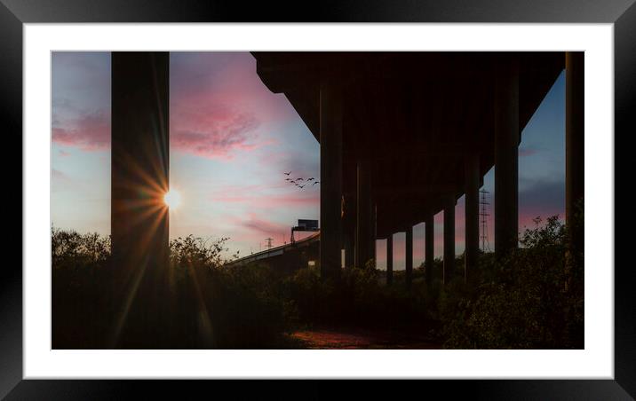 Sunset under the M4 motorway Framed Mounted Print by Leighton Collins