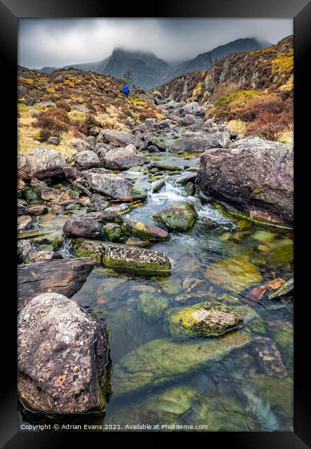 Cwm Idwal River Snowdonia wales cymru  Framed Print by Adrian Evans