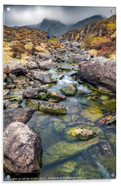 Cwm Idwal River Snowdonia wales cymru  Acrylic by Adrian Evans
